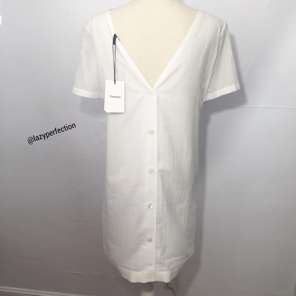Theory White V Button Down Back Cotton Dress - Picture 5 of 8
